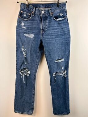 Levi’s 501 ’90s High Rise Distressed Straight Leg Jeans W27 Premium Denim